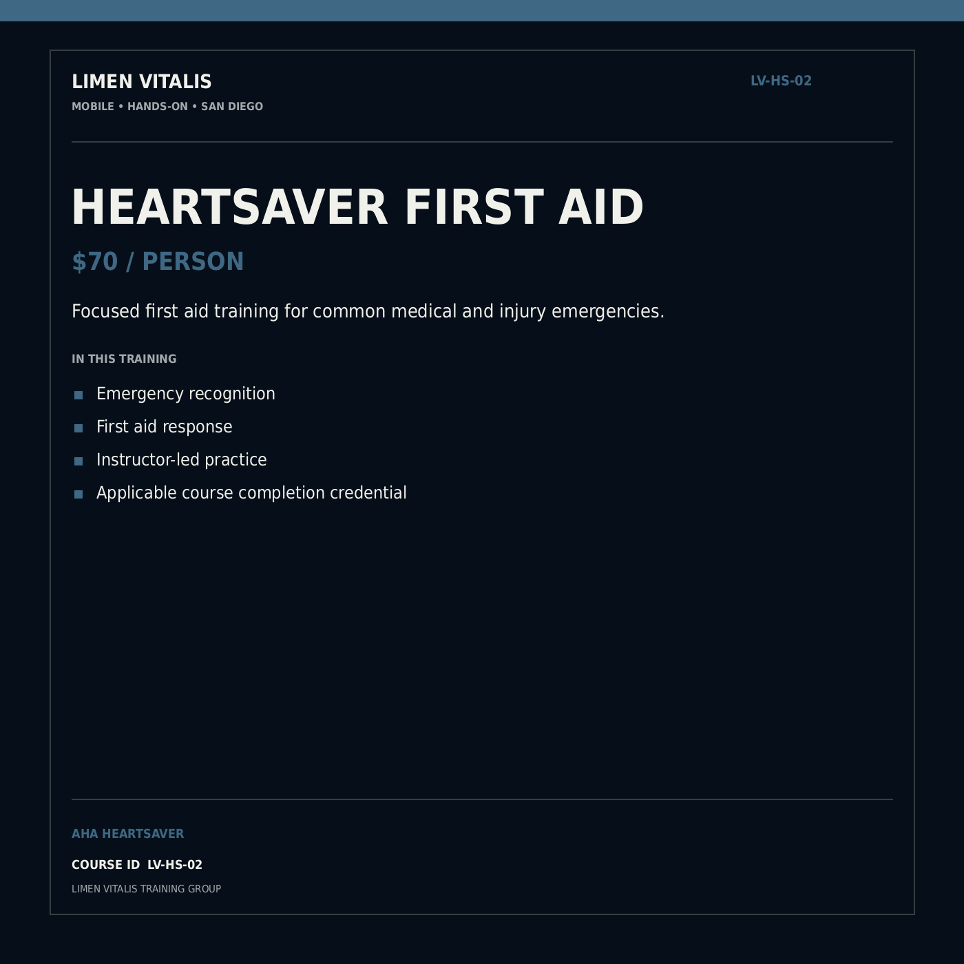 AHA Heartsaver First Aid — LV-HS-02