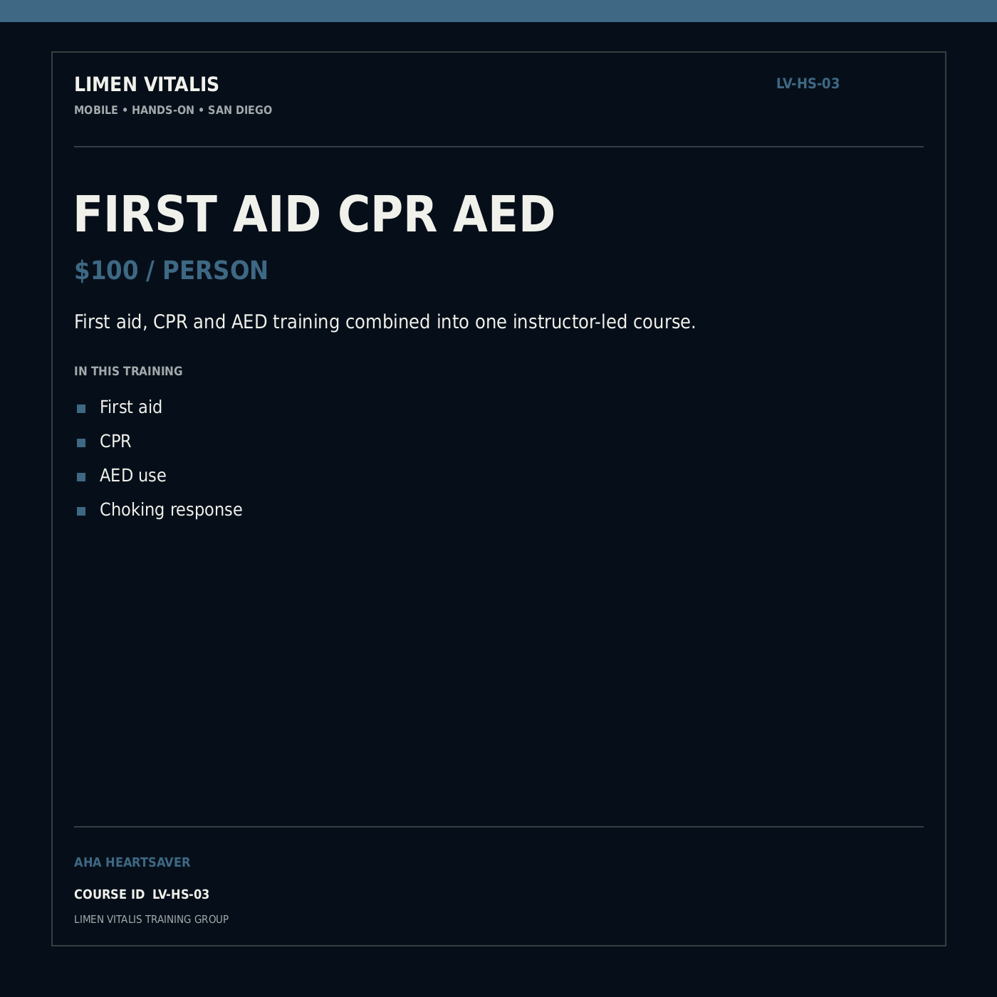 AHA Heartsaver First Aid CPR AED — LV-HS-03