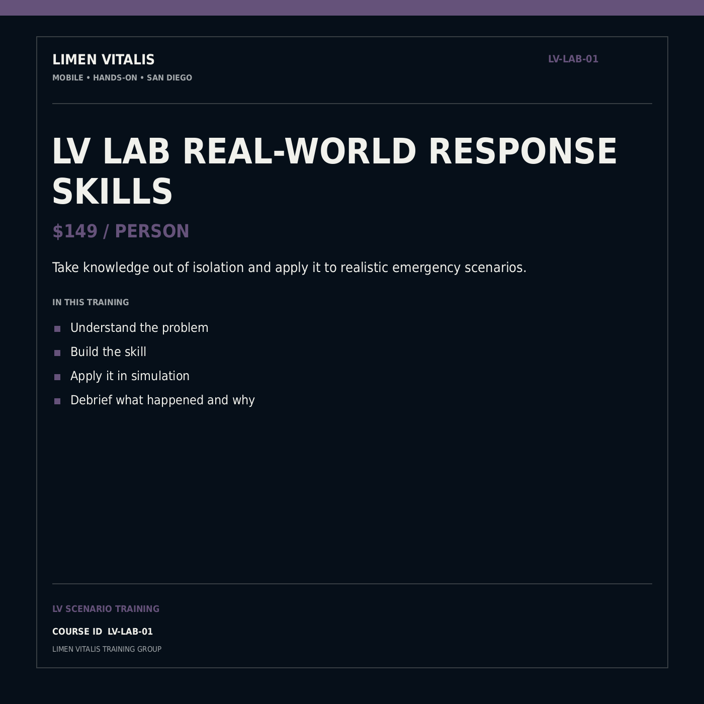 Limen Vitalis LV Lab Real-World Response Skills — LV-LAB-01